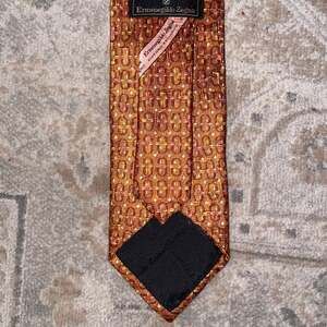 Ermenegildo Zegna Disegno Esclusivo Orange and Brown Geometric Silk Tie